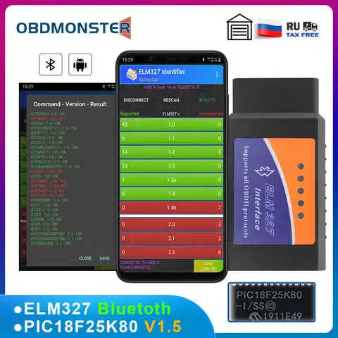 ELM327 2PCB V1.5 PIC18F25K80 Bluetooth OBD2 сканер ELM 327 для Android и IOS OBD считыватель кодов OBD II Автомобильные диагностические инструменты для авто