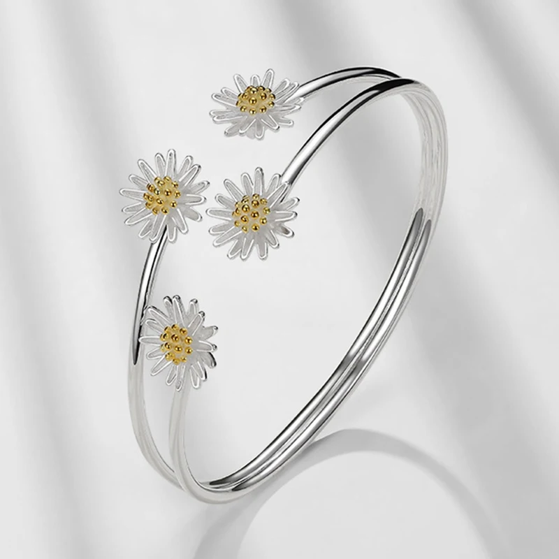 Silver Color Daisy Flower Charm Bracelet & Bangle for Women Elegant Little Sunflower Bracelets Wedding Party Jewelry Браслет