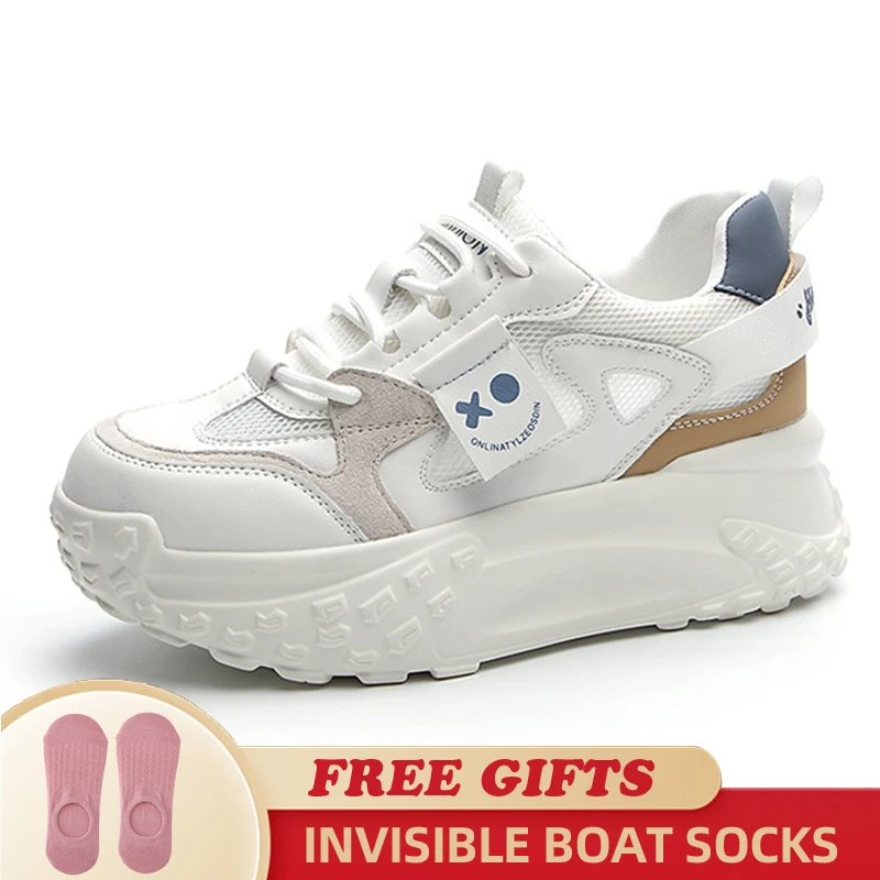 6cm Air Mesh Women Summer Shoes Platform Sneakers Soft Sole Chunky Smiley Women Fashion Sneakers Breathable Sneakers Woman Shoes