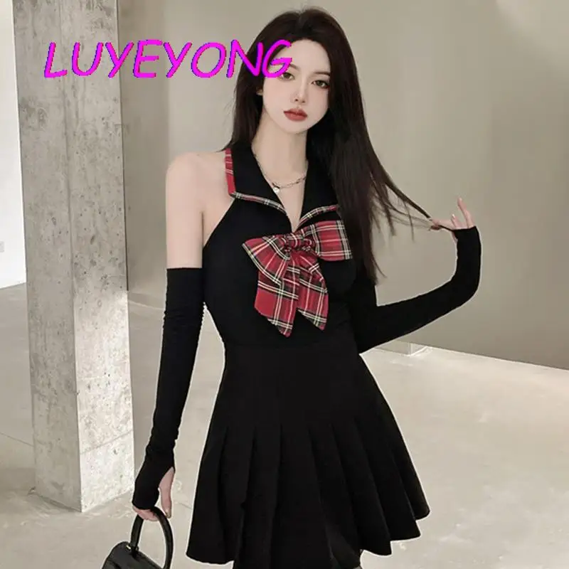 

Korean Off Shoulder Backless Crop Top Sweet Lady halter T-shirt With Outsleeve 2022 Summer Y2k Girl Bow Tie Polo Neck T Shirt