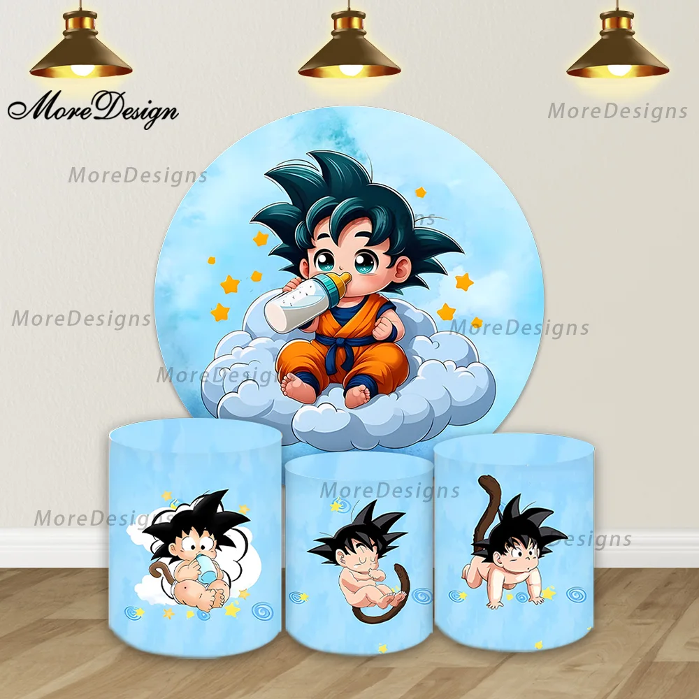 Фото Круглые чехлы-фоновые покрытия с тематикой Dragon Ball (Малыш Гоку) для цилиндрических конструкций, фон для фотосессий на детский праздник №1