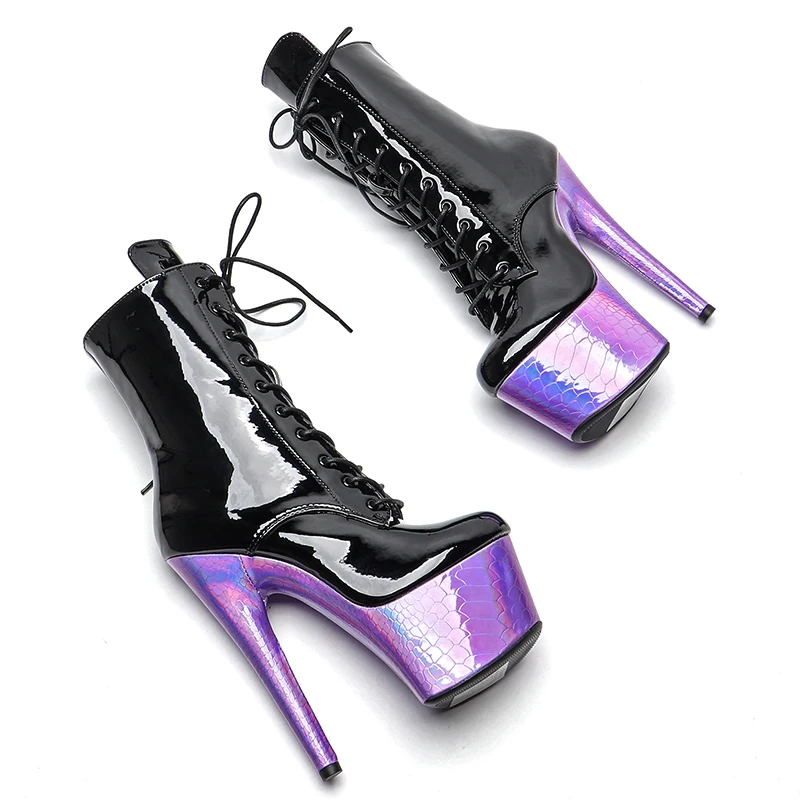 Leecabe 7inch/17CM Patent PU  with snake   High Heel platform Boots  Pole Dance shoes