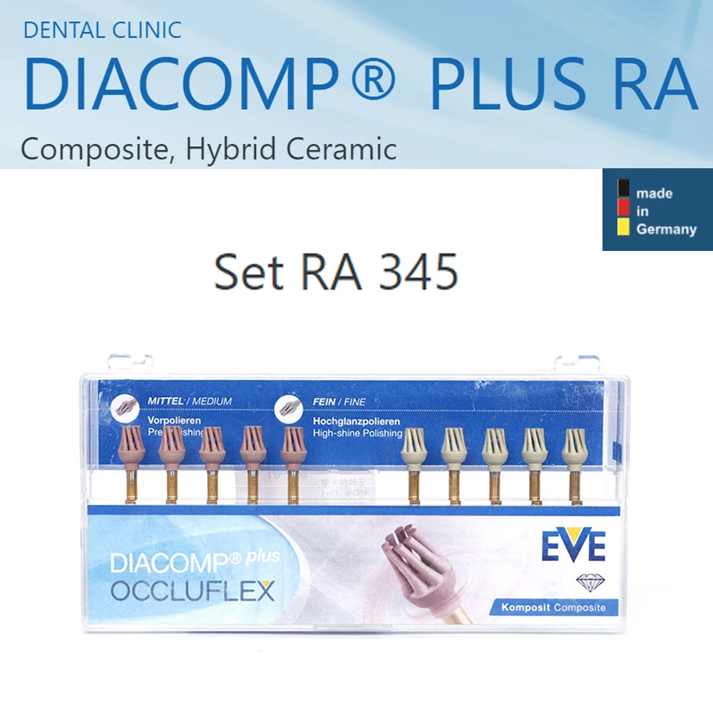 EVE Diacomp Dental Clinic Polishing Instruments Plus Set RA345 Composite Hybride Ceramic Occluflex Burs Kit Dentist Tool Germany