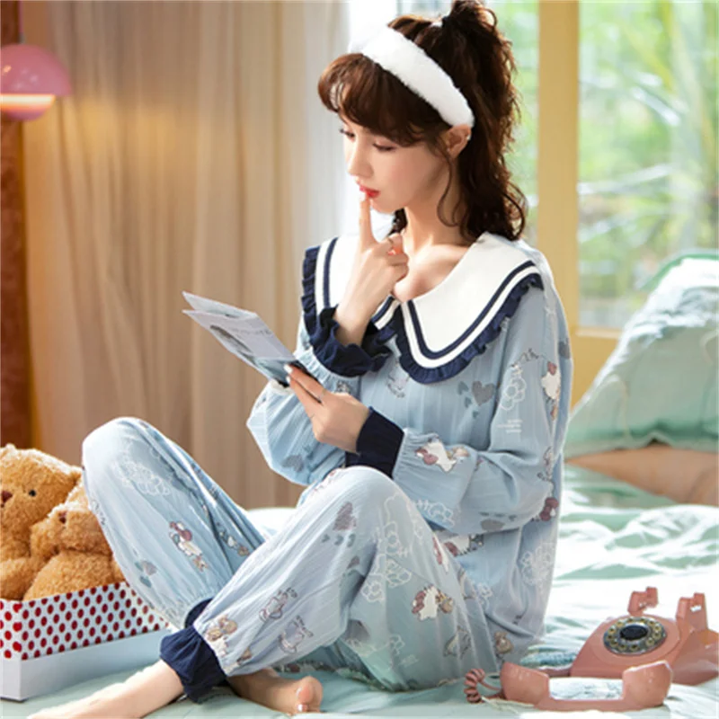 Pajamas Set Sexy Princess Sleepwear For Women Pink Elastic Pyjama Women's Cotton Fashion Soft Homewear Autumn Clothes Big Size