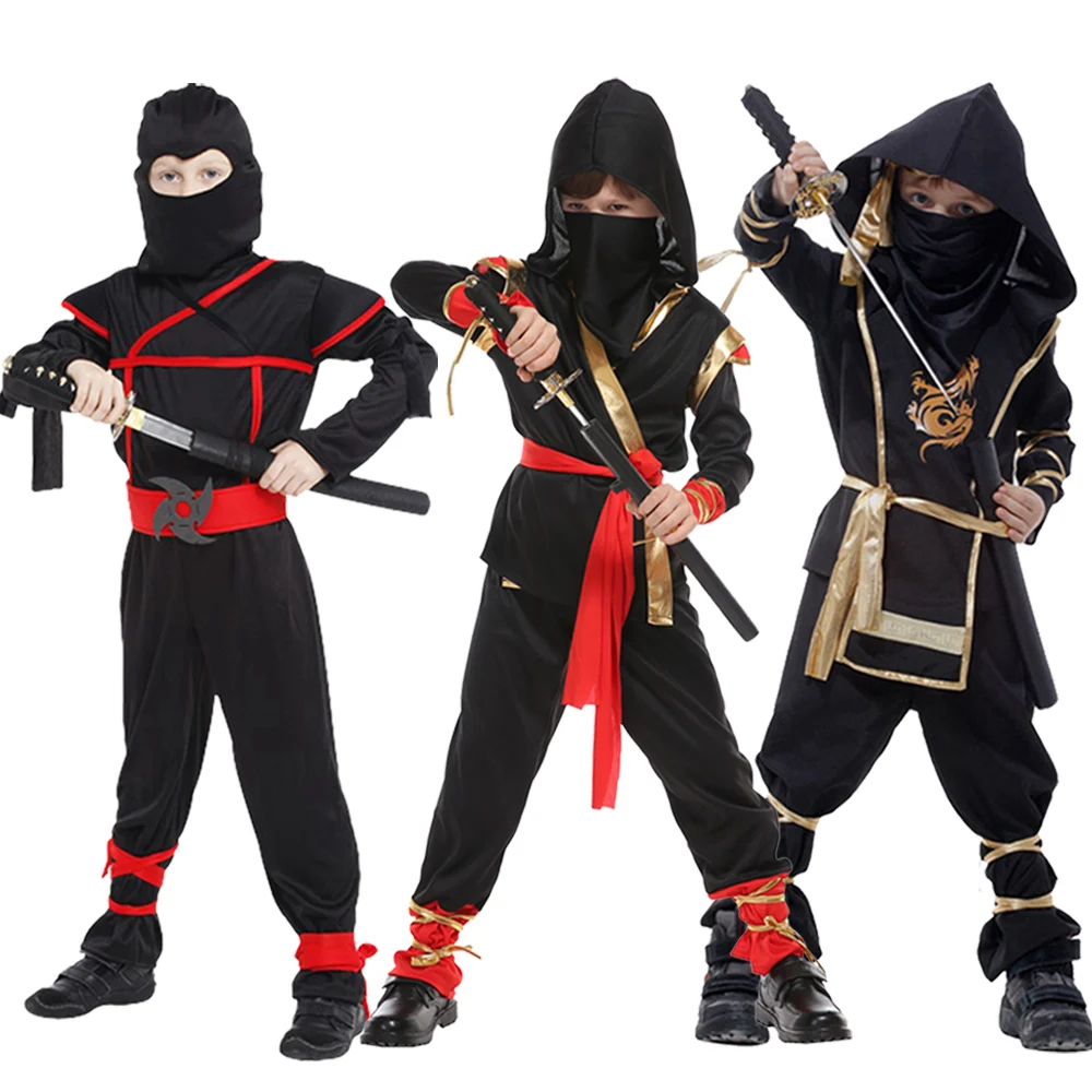 

Halloween Cosplay Ninja Warrior Costume with Mask Bandage Kids Boys Girls Children Swordsman Suit Carnival Party No Weapon