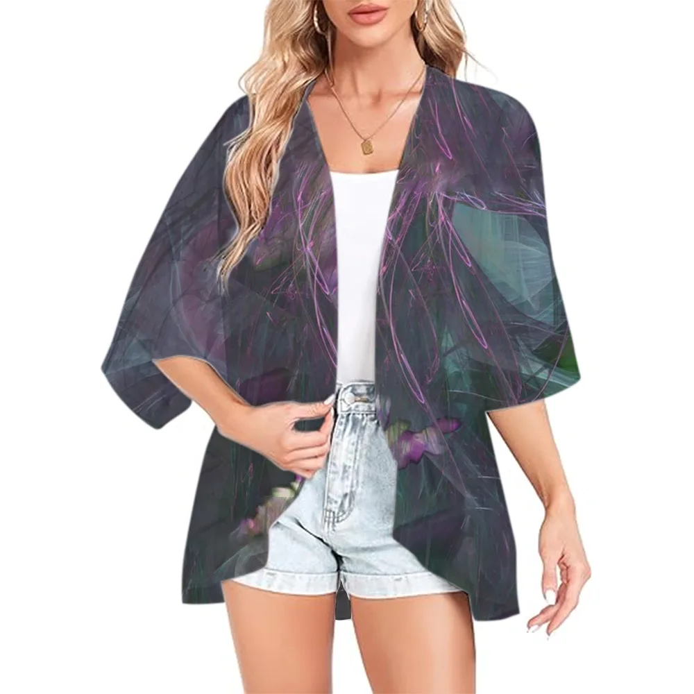 Новинка 2024 женское летнее длинное струящееся кимоно кардиган с иллюзией ветра