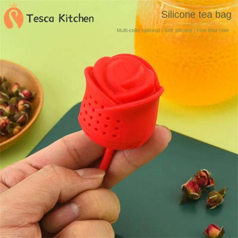 

Detachable Tea Leaf Strainer New Creative Food-grade Silica Gel Tea Filter Teapot Multi-color Optional Tea Bag Rose Shape Design