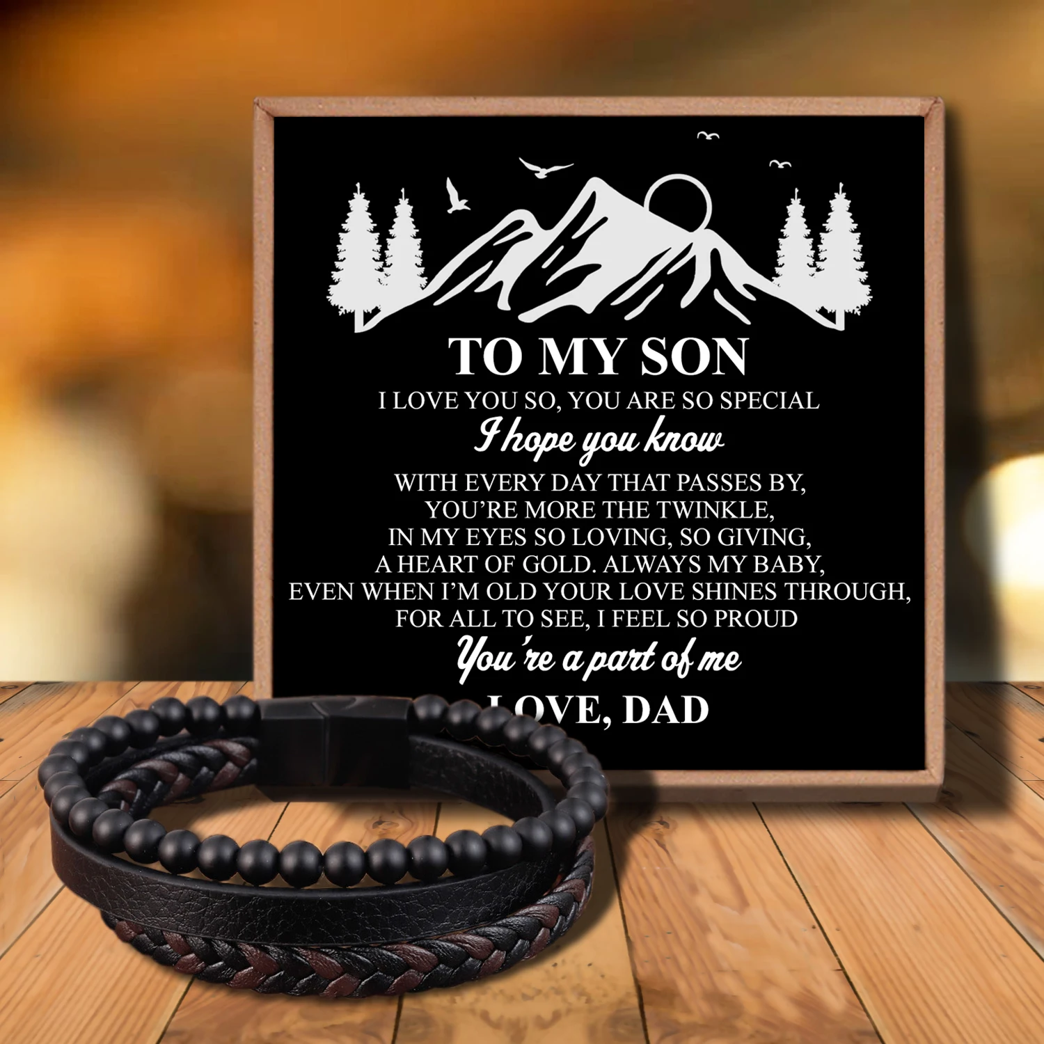 

Sab3020 Dad To My Son Men's Black Onyx Stone Strength Calming Healing Bracelet-Spiritual Protection Balance Meditation Bracelet