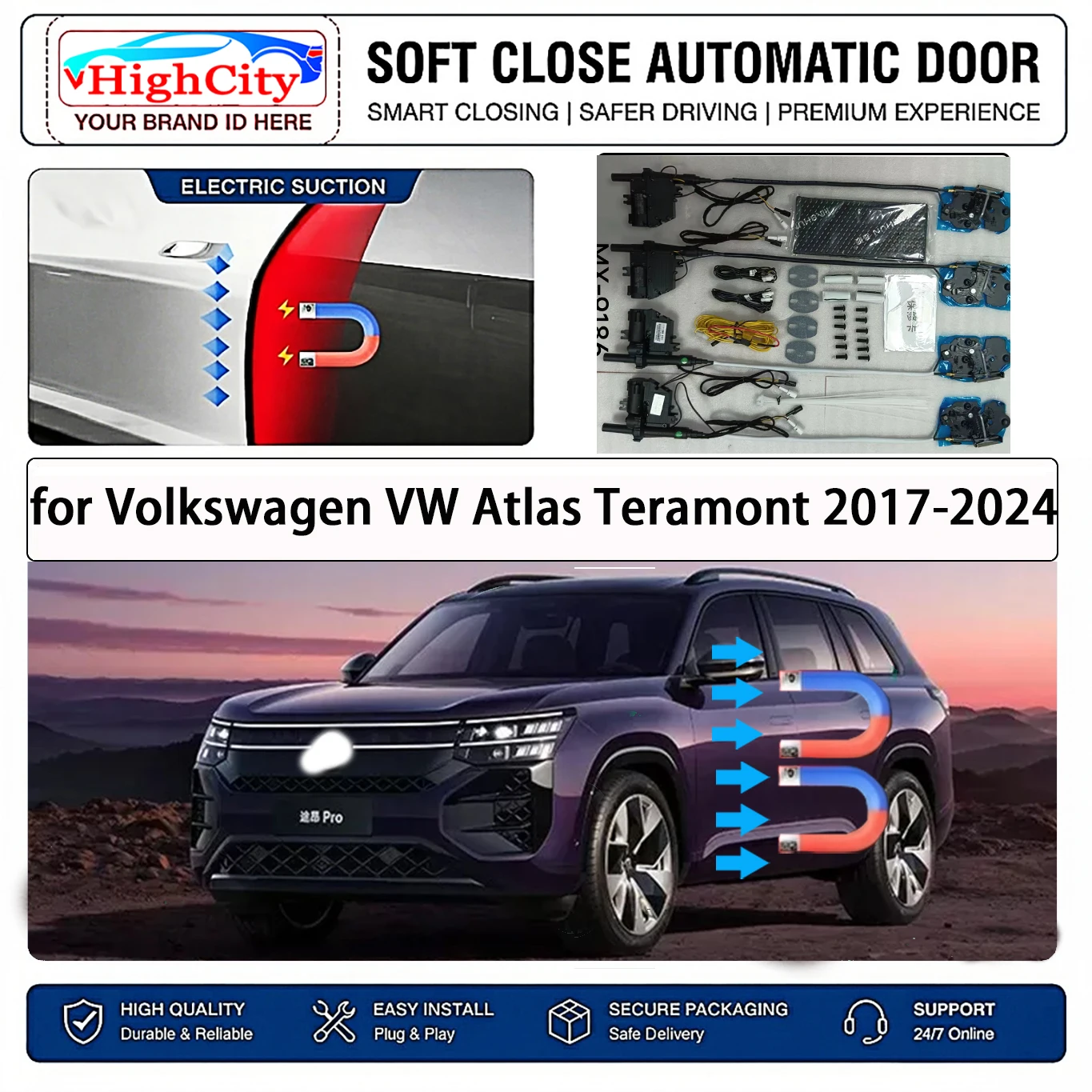 Фото Для Volkswagen VW Atlas Teramont 2017-2024: Комплект электрических доводчиков дверей с функцией мягкого закрывания, интеллектуальная система защиты от защемления, автоматическая система фиксации дверей без ударов. №1