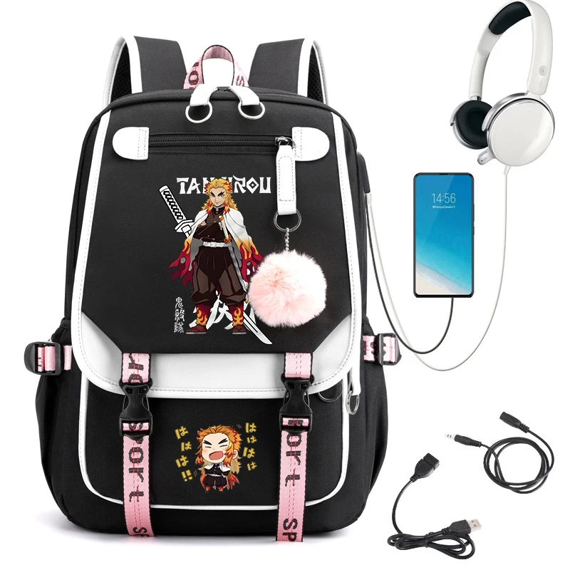 

Demon Slayer Anime School Backpack Laptop Rucksack Girls Back To School Bagpack Usb Backpack Rengoku Kyoujurou Travel Mochila