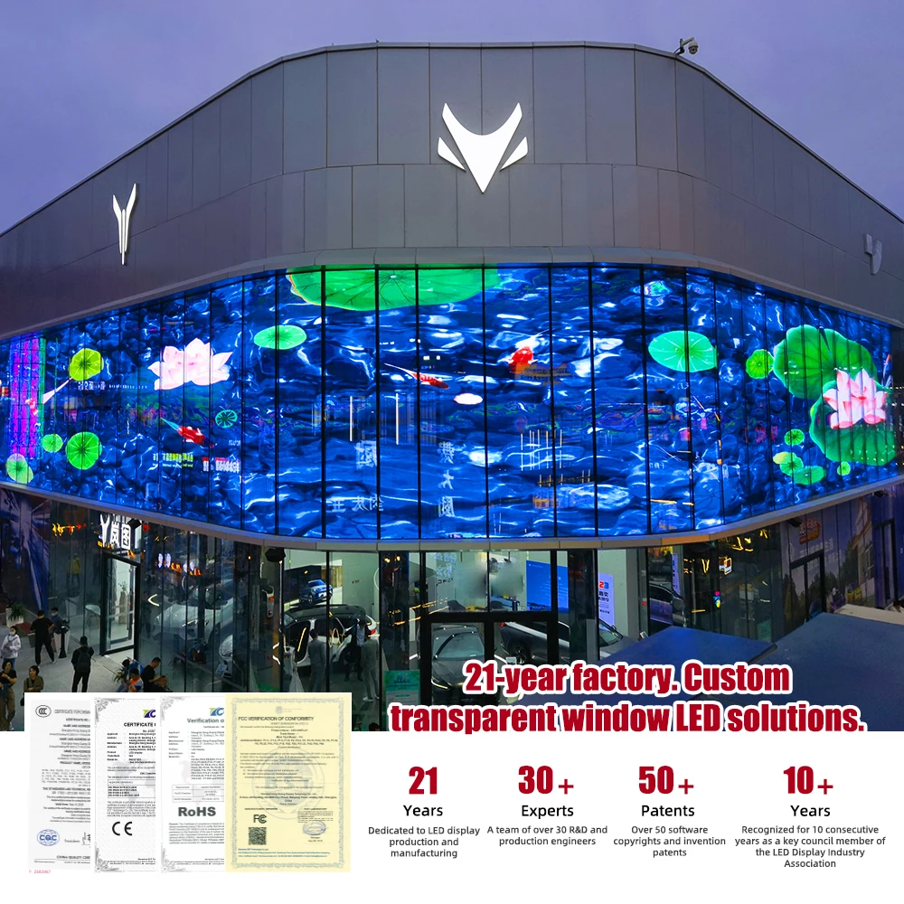 Фото HD прозрачное стекло светодиодный дисплей прозрачный P3.9-3.9 светодиодный экран для стеклянного окна Wa прозрачный гибкий светодиодный экран №2