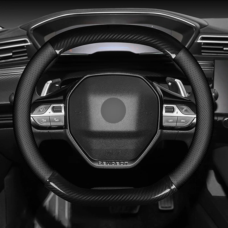 

Fiber Cow Leather Braid on Car Steering Wheel Cover for Peugeot 3008 4008 5008 Carbon Steering Wheel Cover