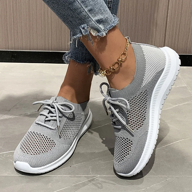 

Spring Women Breathable Mesh Sneaker Low Flat Heel Lightweight Sole Lace Up Round Toe Footwear Comfortable Ladies Shoes Female