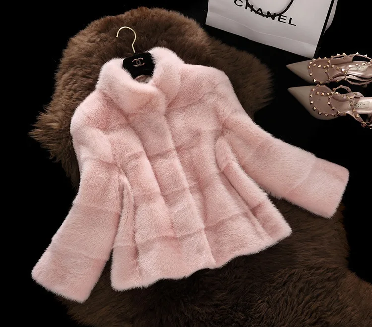 Faux Fur Stand Collar Coat 2022 Winter Fur Faux Mink Coat Mink Coat Women  Short Jacket Basic Elegant   Faux Fur Coat for Women
