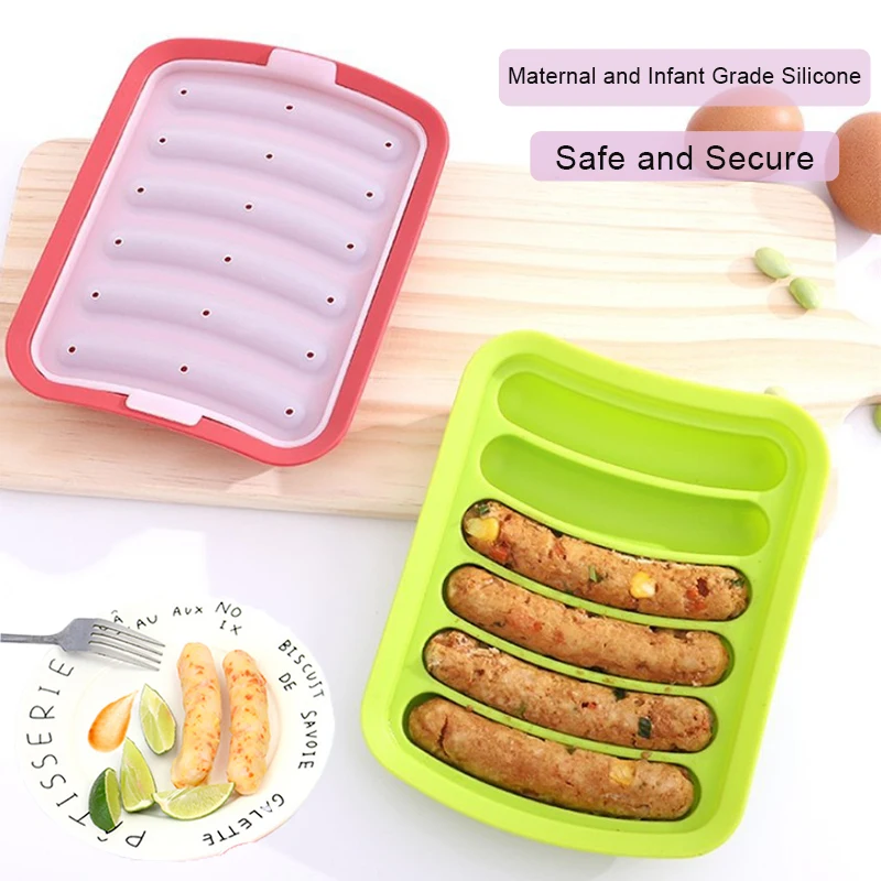 

6 Grids Sausage Maker DIY Silicone Mold for Hot Dog Handmade Ham Baby Food Tool with Lid Egg Sausage Mould Cooking Gadgets