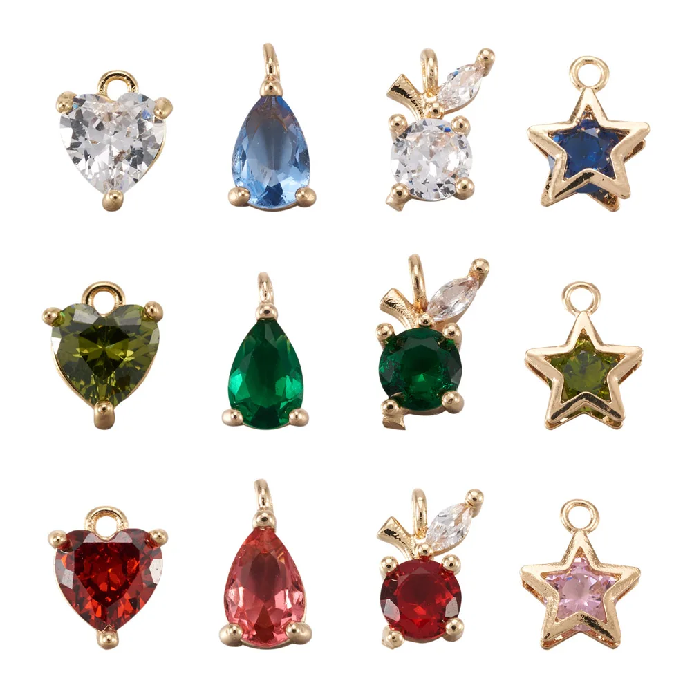 

24Pcs Brass Micro Cubic Zirconia Pendants Colorful Star Heart Teardrop Crystal Charms for Jewelry Making Handmade DIY Earrings