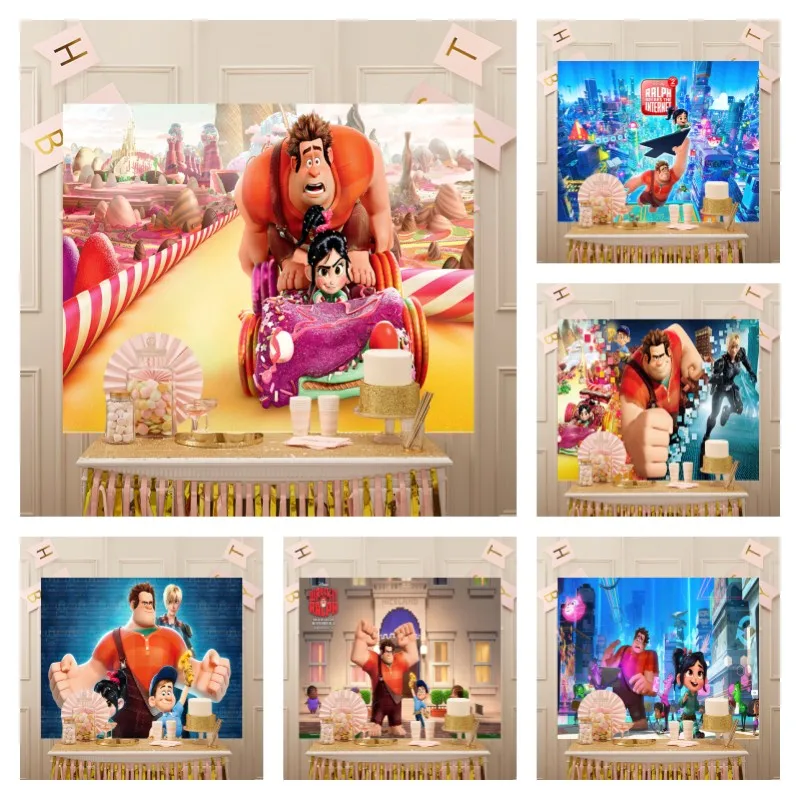 

Disney Kids Birthday Party Decorations Wreck It Ralph Theme Backdrop Vanellope Baby Shower Background for Party Supplies