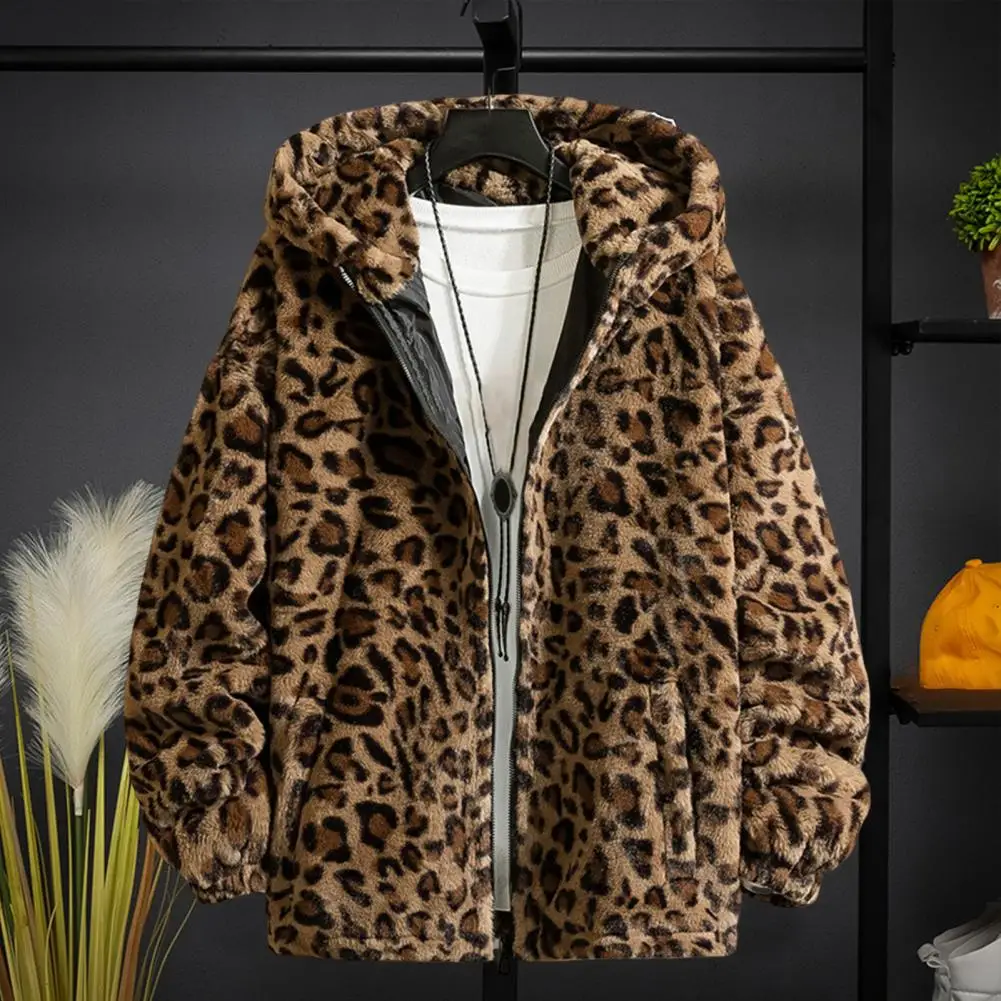 Autumn Soft Leopard Jacket Men Zipper Hoodies Hooded Coat Fashion Casual Street Outerwear Loose Windbreaker Clothing Male Female