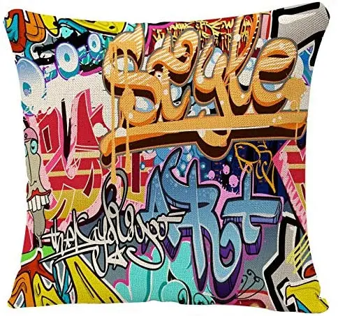 

Colorful Graffitti Graffity Wall Street Grafitti Urban Rap Graphitti Throw Pillow Cases Square Decorative Pillowcase