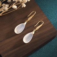 2022 the new 925 sterling silver ear needle natural white jade pendientes enamel earrings for women light luxury wedding jewelry