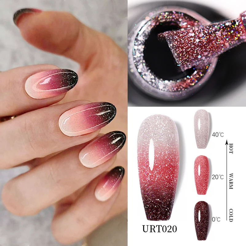 

UR SUGAR 7.5ml Thermal Nail Gel Polish Winter Glitter 3 Layers Color Changing Soak Off UV Semi-permanent Nail Art Varnish