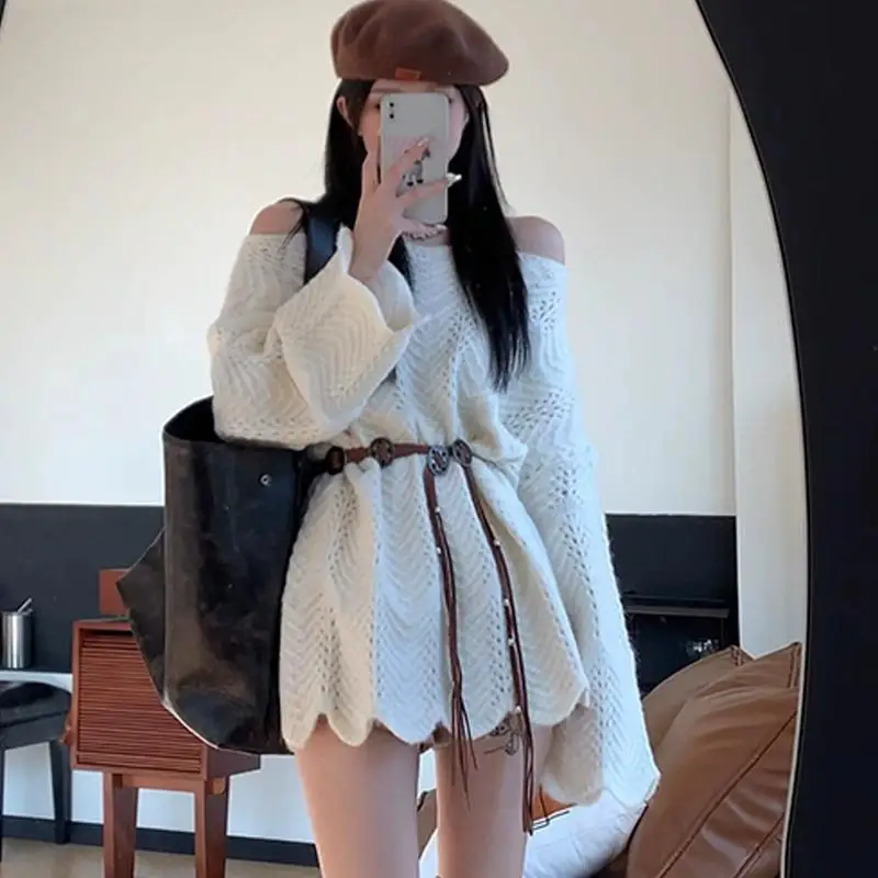 Dimanaf 2024 осень плюс сексуальные женские базовые свитера пуловер с поясом топы