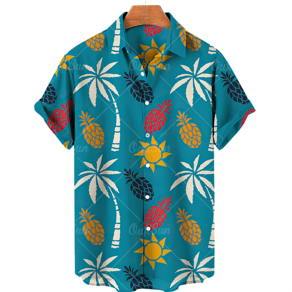 

Summer fashion women's men's Hawaiian shirts coconut tree print casual loose linen short-sleeved beach tops street casual camisa