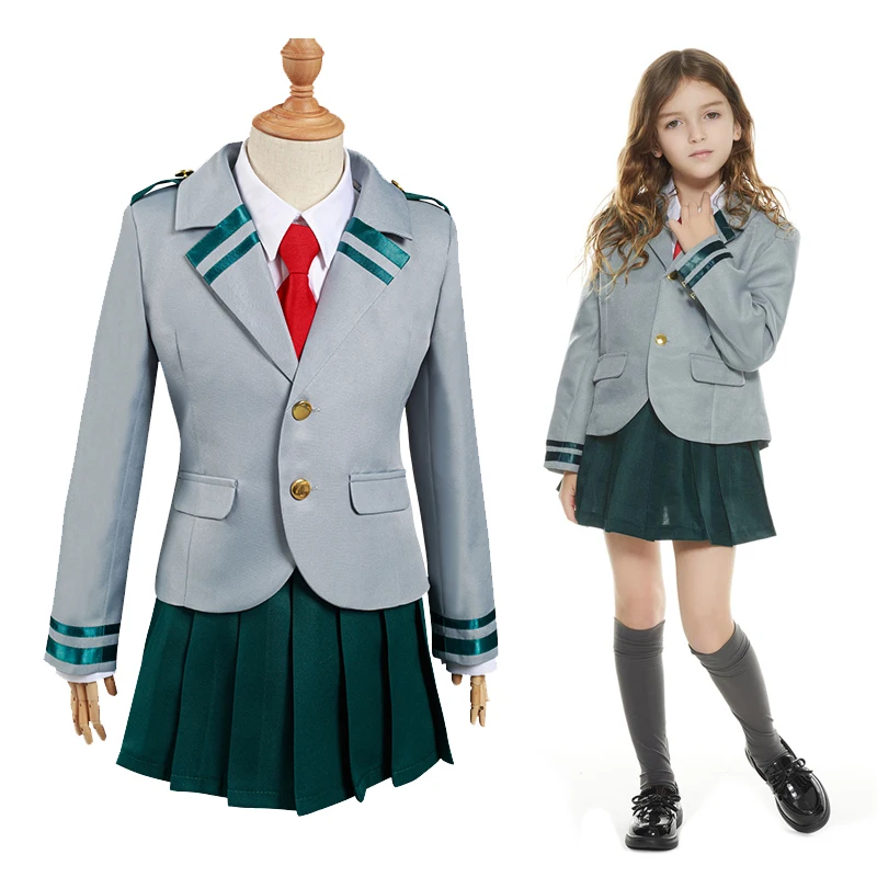 

Ochaco Uraraka Asui Tsuyu Cosplay Kids Costume My Hero Cos Academia School Uniform Coat Skirt Set Girls Halloween Carnival Suit