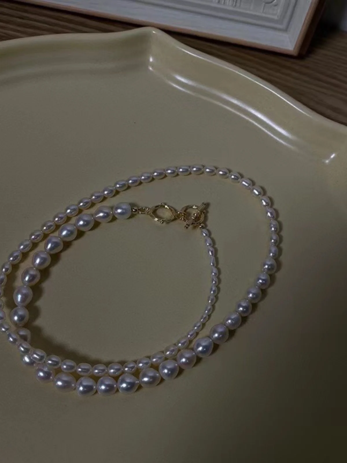 3-7 мм натуральный водный градиент рисовые бусины белый жемчуг длинное ожерелье