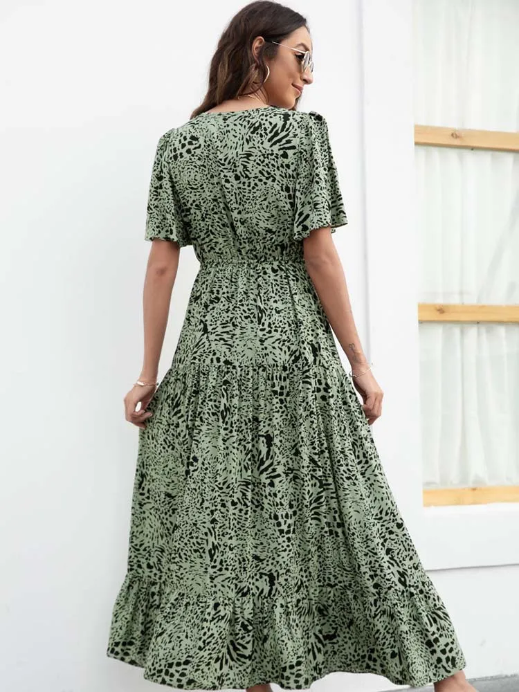 Женский сарафан с леопардовым принтом новое летнее платье макси V-образным