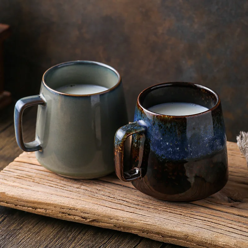 Японская керамическая чашка в стиле ретро кофейная большой емкости набор блюдце