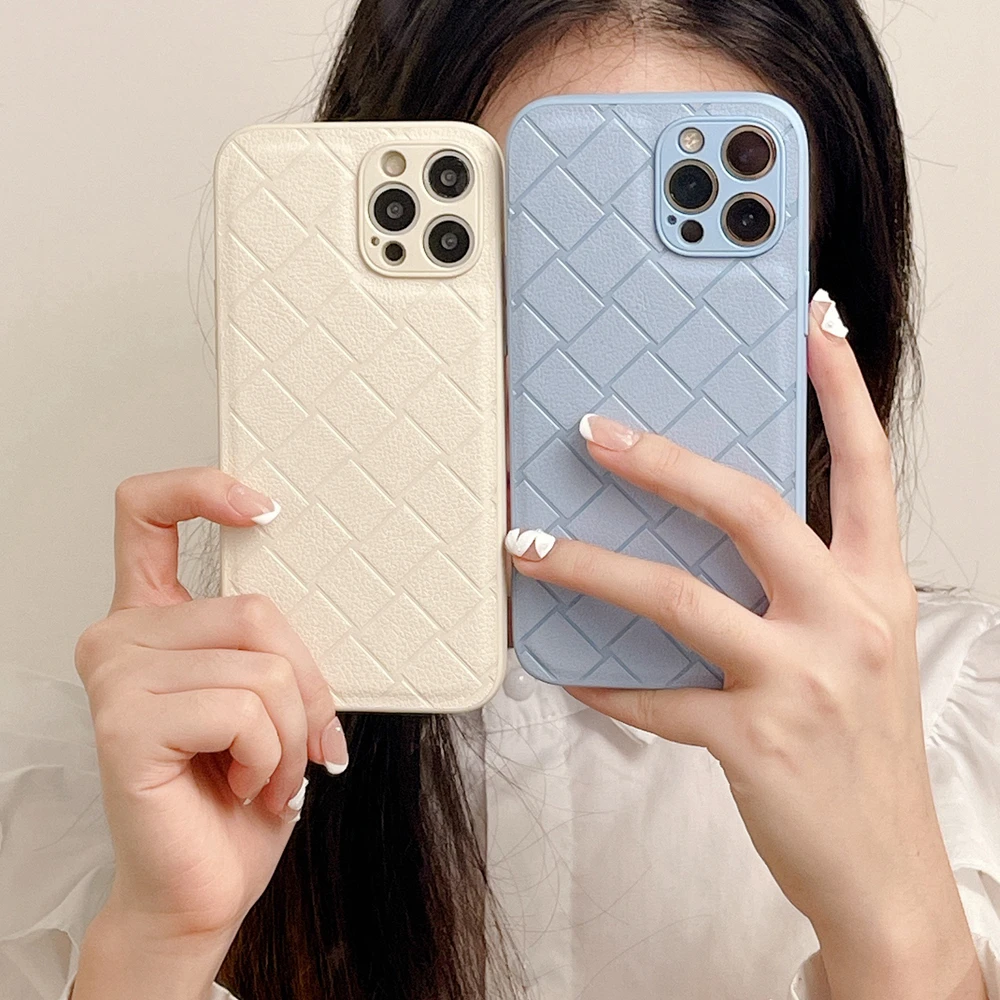 

Embossed Woven Pattern Soft Back Phone Case For iPhone 11 12 13 iPhone11 i13 Pro XR X Xs Max Shockproof Camera Protection Cover