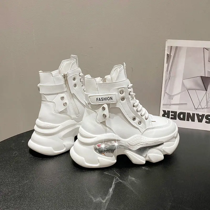 2022 Autumn and Winter New 8cm Height Increasing Insole Women's Platform Thin Velvet High-Top All-Match Short Boots