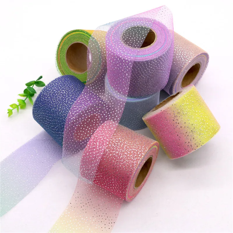 

6cm 25Yards Rainbow Tulle Colorful Iridescent Mesh Ribbon DIY Headband Pom Baking Gift Wrapping Material Party Event Decoration
