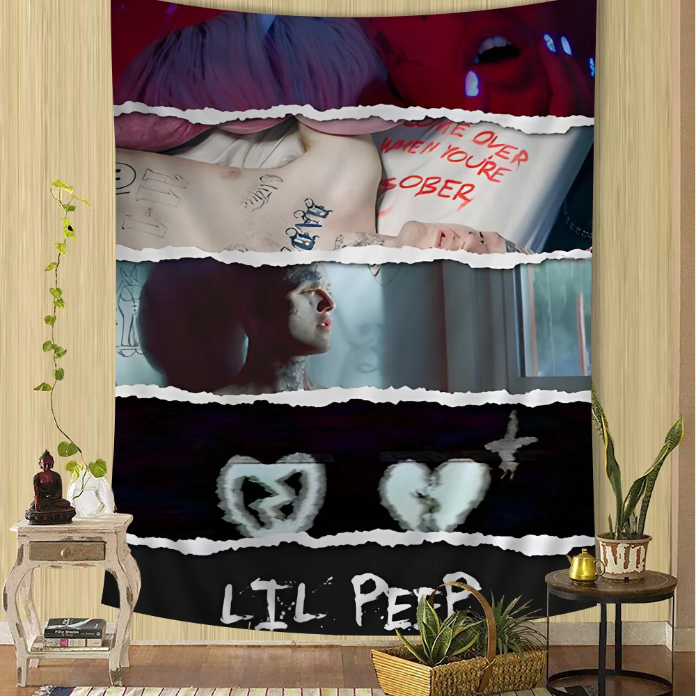 Большой настенный гобелен с рэперской певью Lil Peep декоративный Будды в индийском