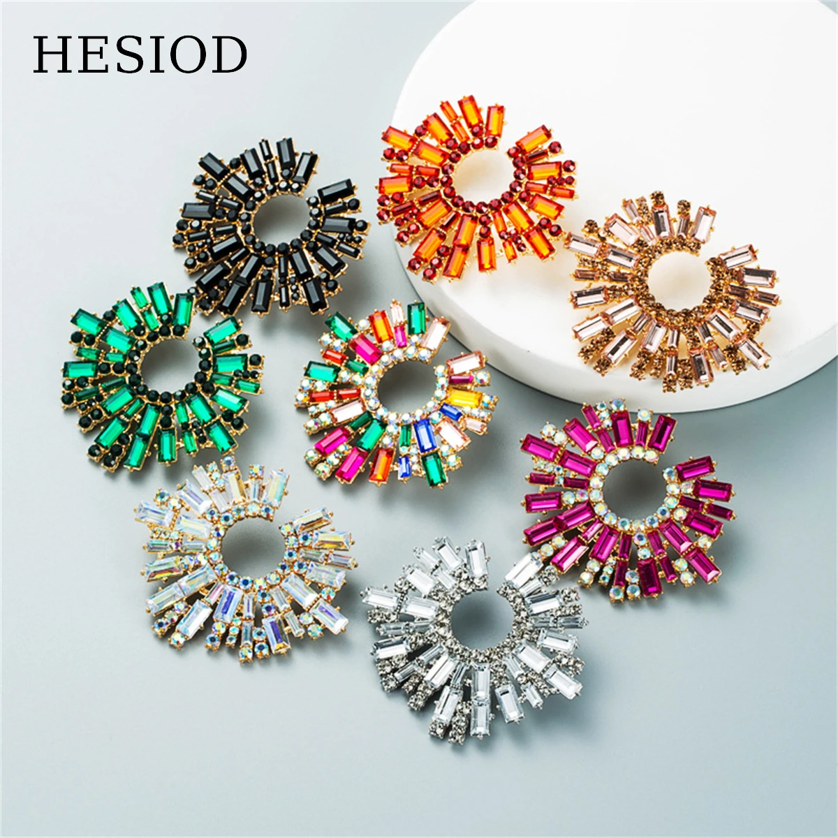

Luxury Trendy Eight Styles Coloful Rhinestone Sequin Drop Dangle Earrings For Women Gold Color Banquet Jewelry Accessories Gifts