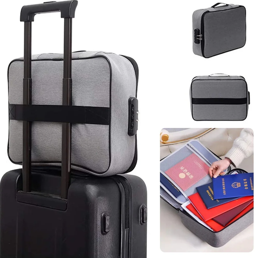 Men Large Document Storage Bag File Folder Passport Holder Password Lock Ticket Credit Card  Briefcase Privacy Bags for Women
