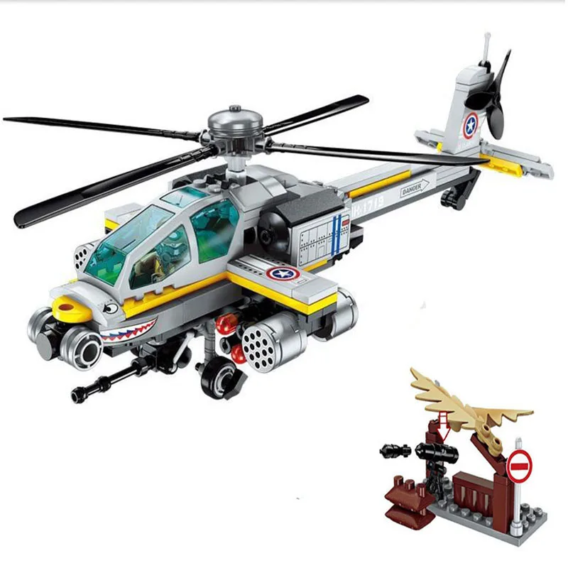 

Military Apache AH-64 Helicopter Gunships Attack Block DIY 280Pcs Plane Model Building Brick Toys For Boy Kids