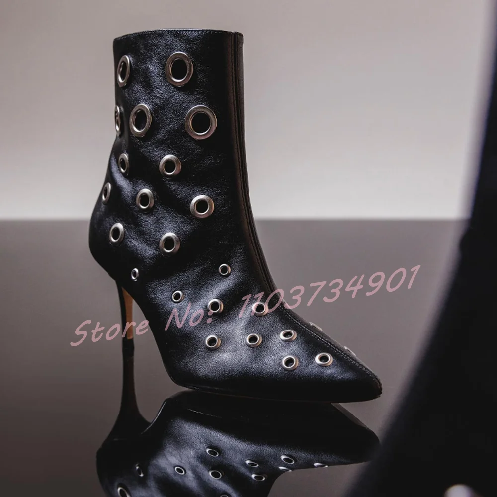 Ботильоны женские с металлическими кольцами и заклепками модная обувь на