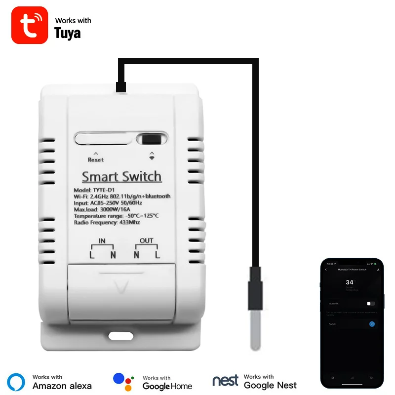 

Tuya Ewelink Wifi Smart Temperature Switch 16A 3000W Intelligent Monitoring Thermostat Compatible With Alexa Google Home