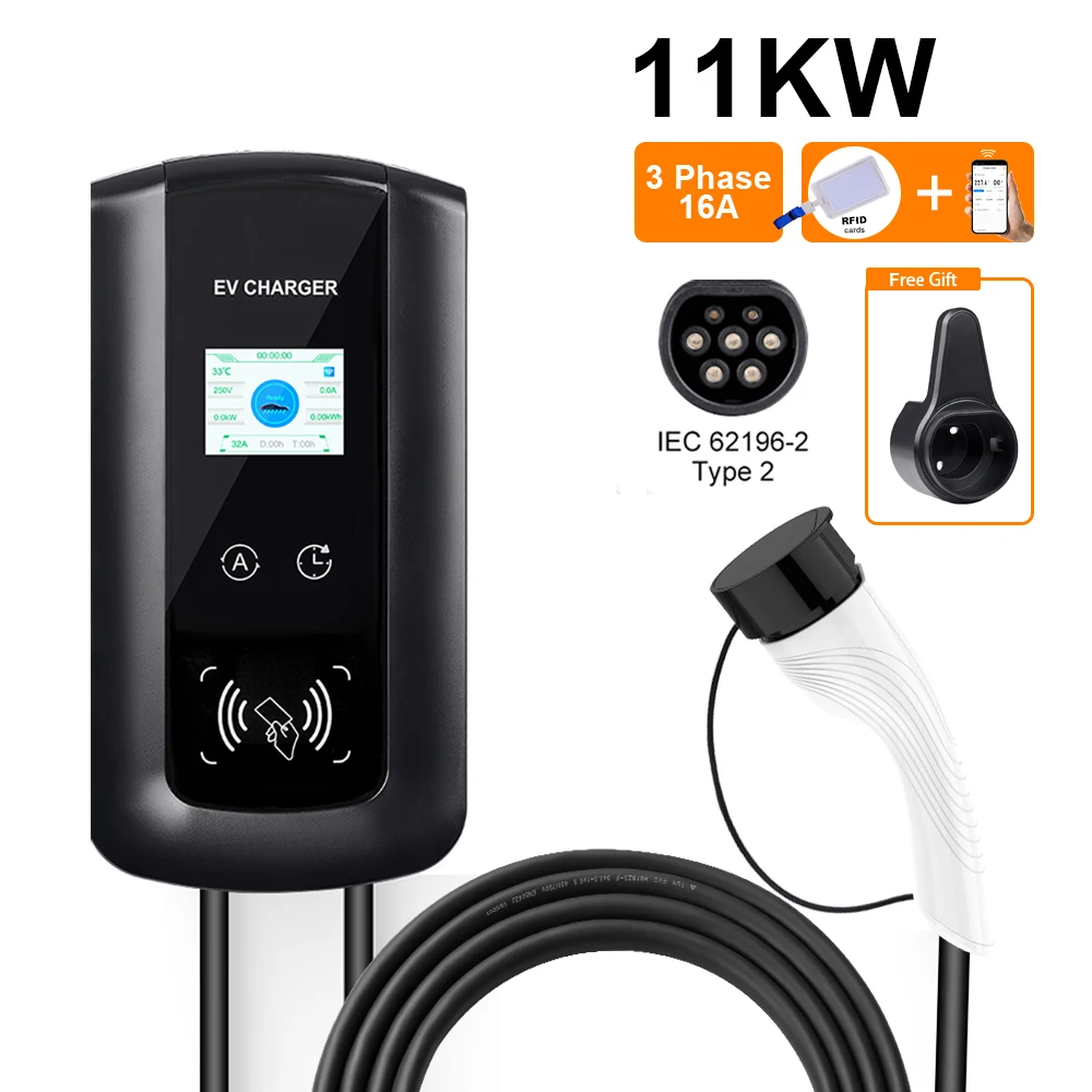 

22KW 32A 3-фазная зарядная станция для электромобилей Type2 IEC62196-2 Автомобильное зарядное устройство для электромобилей 7.6/11KW EVSE Wallbox WIFI и управление через приложение