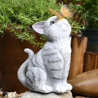 hand crafted cat statue weather resistance resin adding vitality cat sculpture with solar light garden supplies