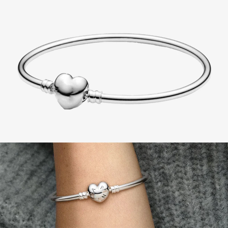 

925 Sterling Silver Pan Bracelet Classic Heart-shaped Versatile Bracelet Fit European Charm Bracelets Women Jewelry