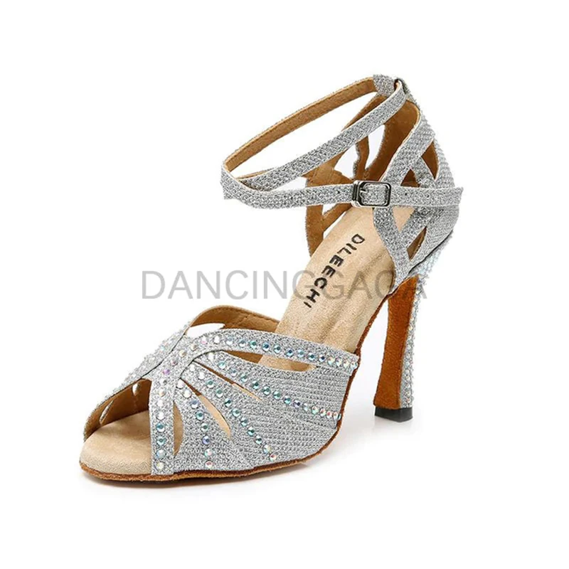 Elegant Women Dance Shoes Youth Heels Girl Latin Dance Shoes 7Cm Ballroom Salsa Silver Women'S Summer shoes Heel Bridal Shoes