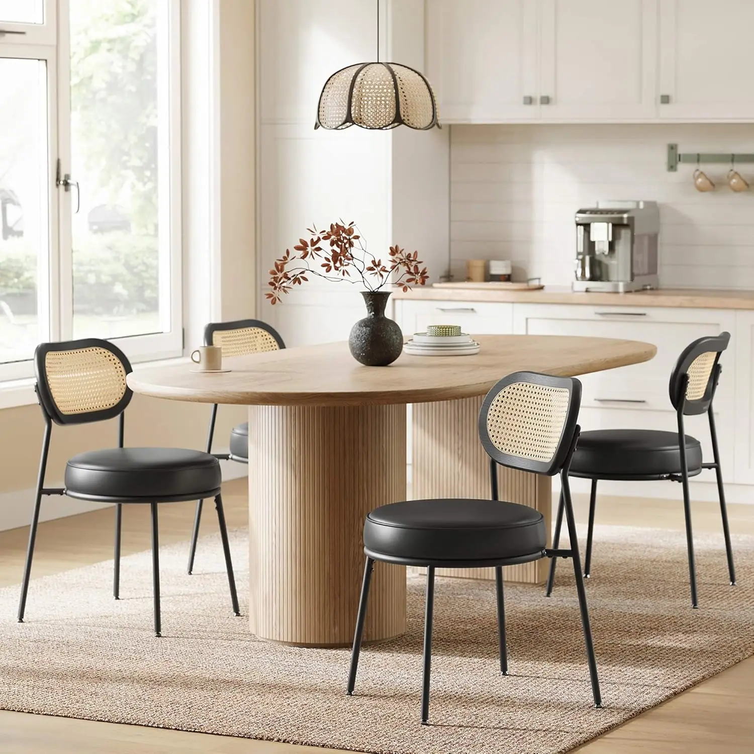 Обеденные стулья VASAGLE набор из 4 стульев для столовой со спинкой ротанга в стиле