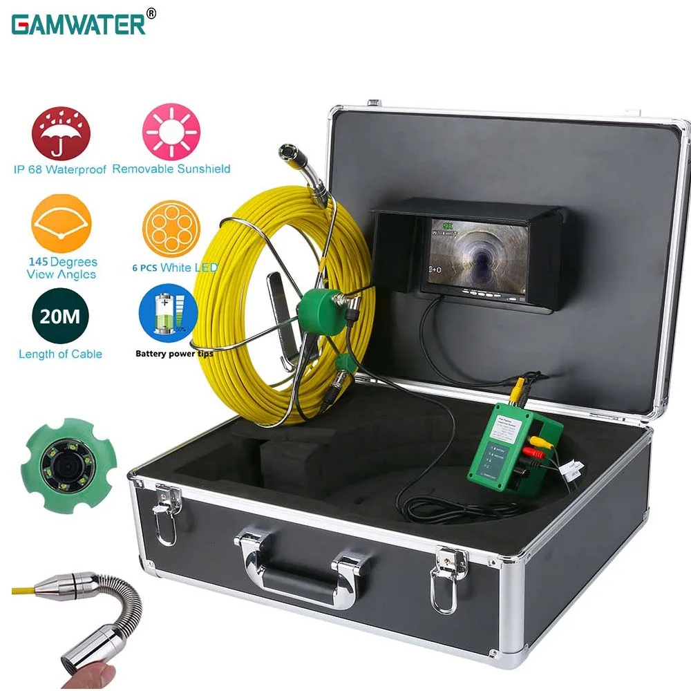 

GAMWATER 7"LCD 1000 TVL Drain Pipe Sewer Inspection Camera System Pipe Inspection Endoscope Waterproof IP68 Snake Video Camera