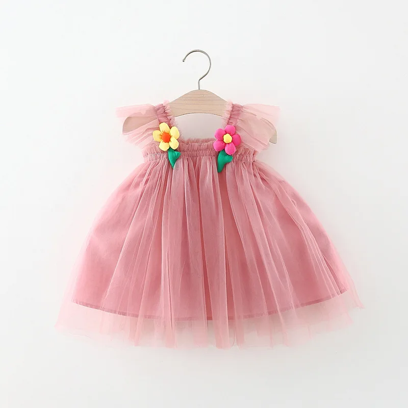 

Flower newborn baby dress new summer cute baby girl dress sleeveless sling tulle lace baby party dress birthday dress 1-4Y