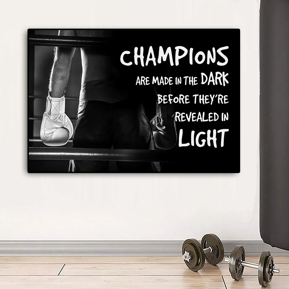 

Black and White Boxing Art Posters and Prints Wall Art Canvas Boxing Poster Motivational Quote Painting for Gym Room Home Decor