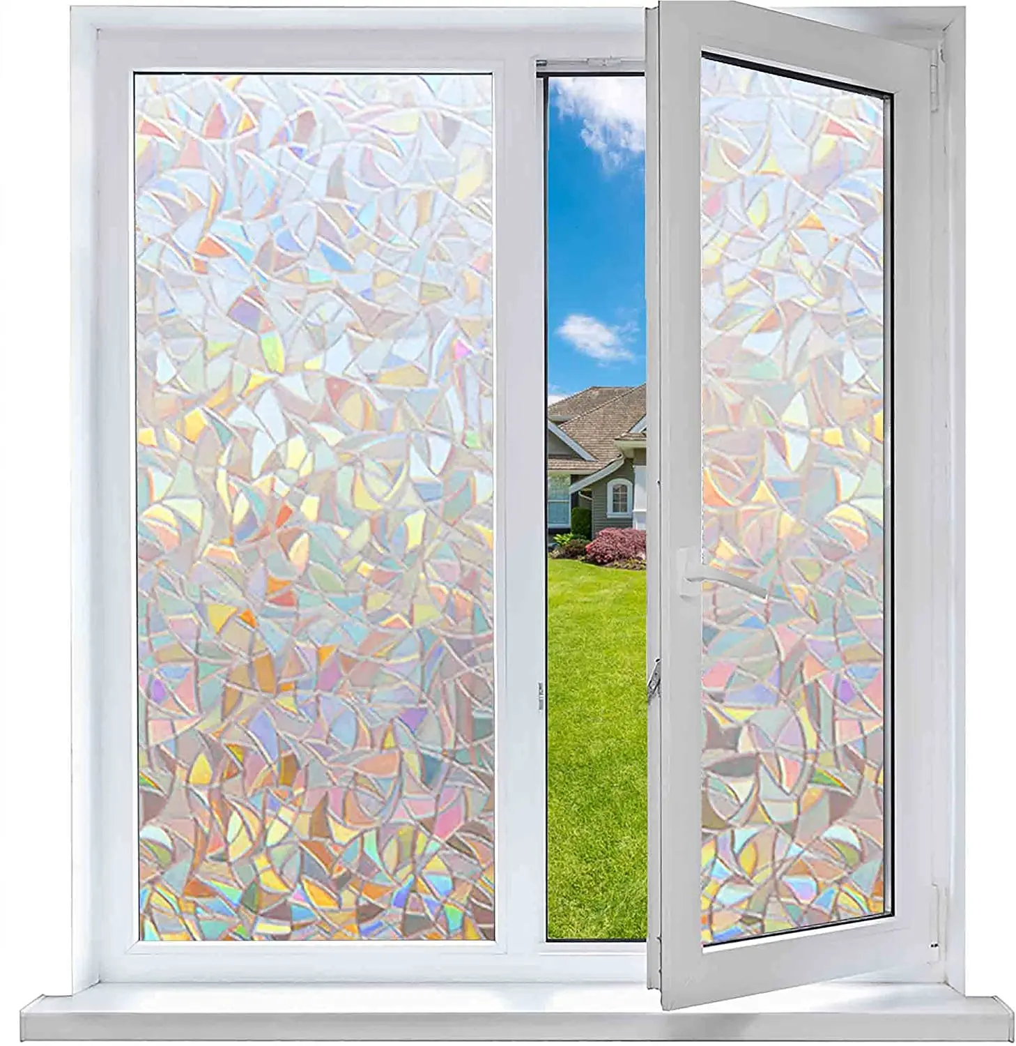 

Window Film Privacy Decorative Sticker Rainbow Vinyl Static Cling Stained Glass Decals Heat Control Anti UV for Glass Door Home
