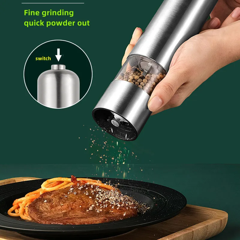 

Stainless Steel Electric Salt and Pepper Mill New Automatic Herb Spice Grinder Adjustable Coarseness Kitchen Seasoning Gadget